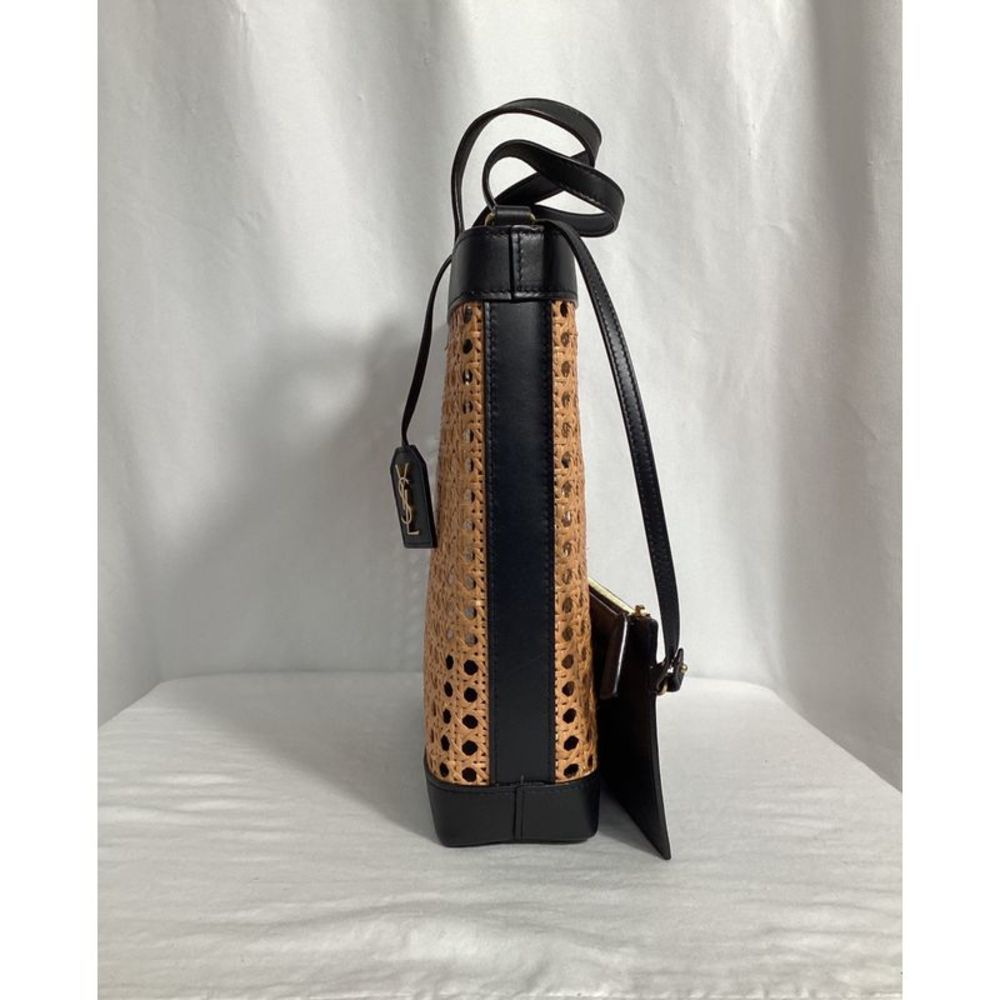 Saint Laurent Shopping Toy Leather-Trimmed Straw Tote In Brown Straw - Picture 8 of 10